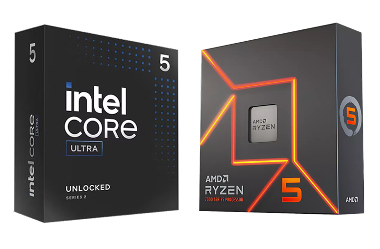 Een Intel Core i5/Ultra 5 en AMD Ryzen 5 processor
